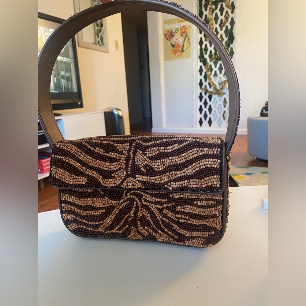 STAUD Black and Brown Beaded Shoulder Bag
